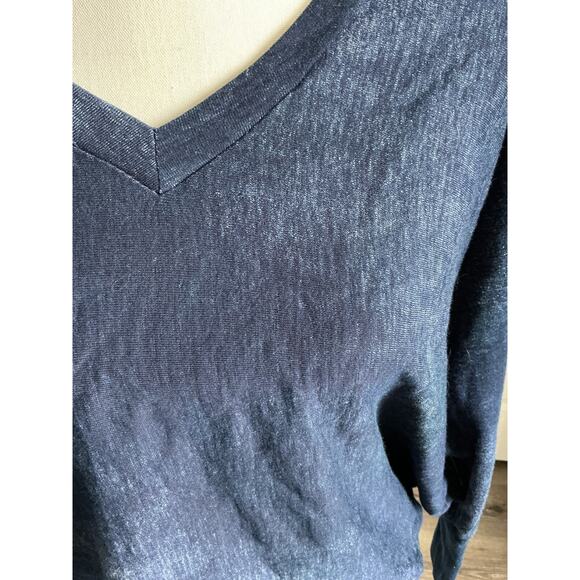 Go Couture Blue Burnout Batwing V Neck Sweatshirt Made in USA Small - Picture 3 of 9